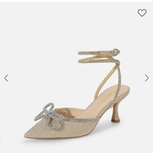 Oasis Society Silver Glitter Bow Ankle-Strap Pointed Heels 2.5” heel